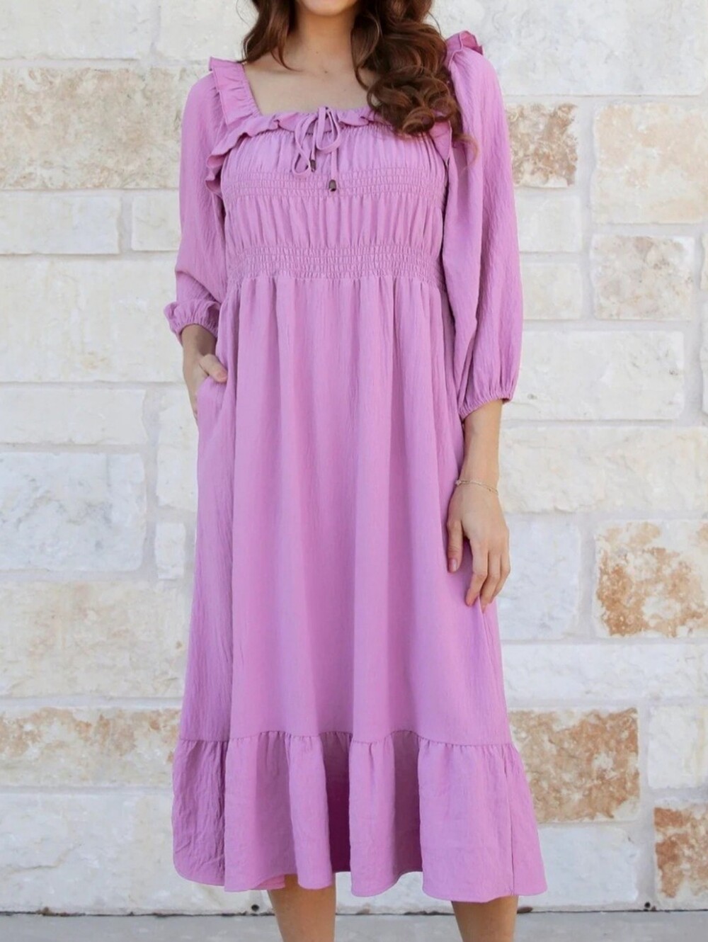 Grace & Lace Smocked Ruffle Maxi Dress Orchid XS